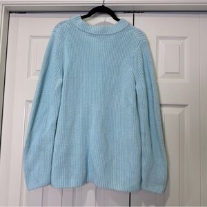 Talbots 100% Cotton Shaker Stitch Sweater Roll Mock Neck Soft Aqua Size L